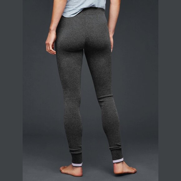 GAP Ribbed Stretch Cotton ribbon-trim leggings Charcoal Heather XL - Picture 2 of 6
